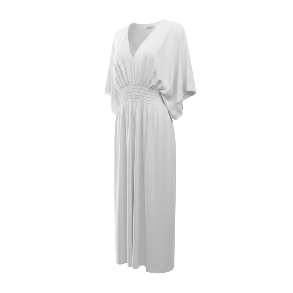 Linen‎ Kaftan Maxi Dress Smocked Waist Max Womens L Resortwear, Beach Ethereal
